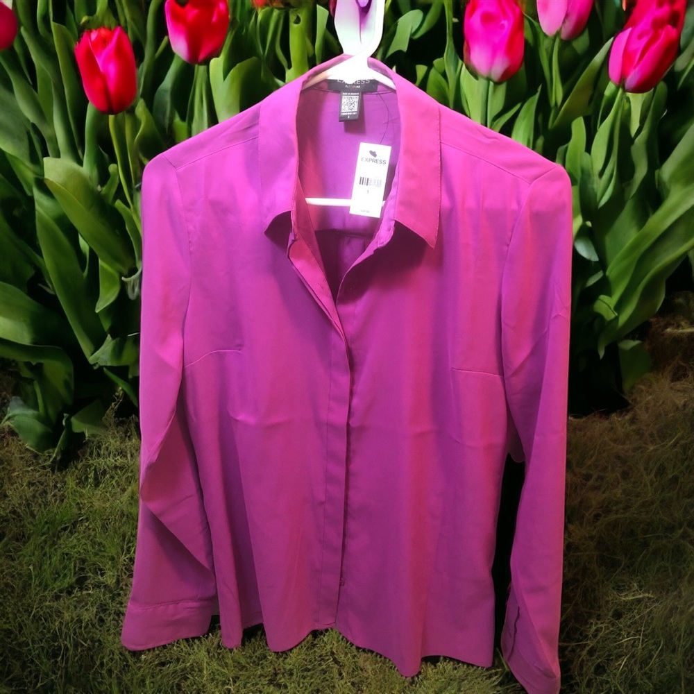 NWT NEW Express Portofino Shirt size Small pink/purple color blend Silky - Picture 6 of 7